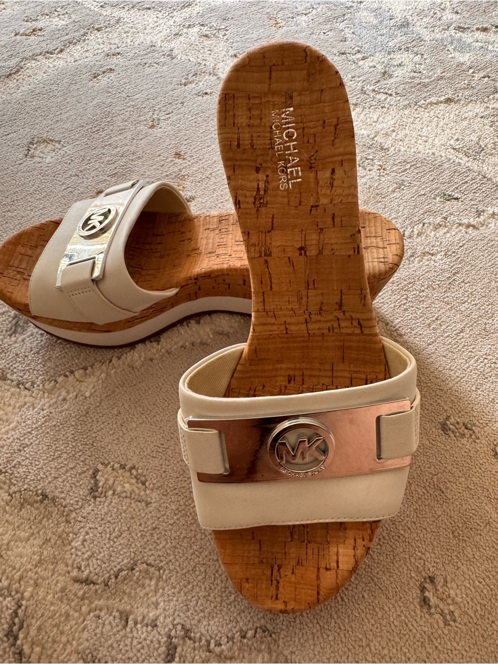 Michael Kors White MK Logo Cork Slide Sandals 6,5 - Picture 4 of 6